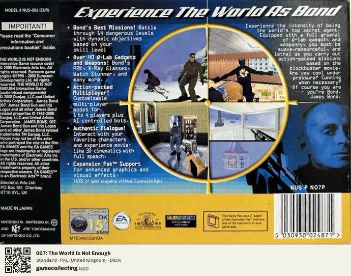 007: The World Is Not Enough Nintendo 64, United Kingdom box back