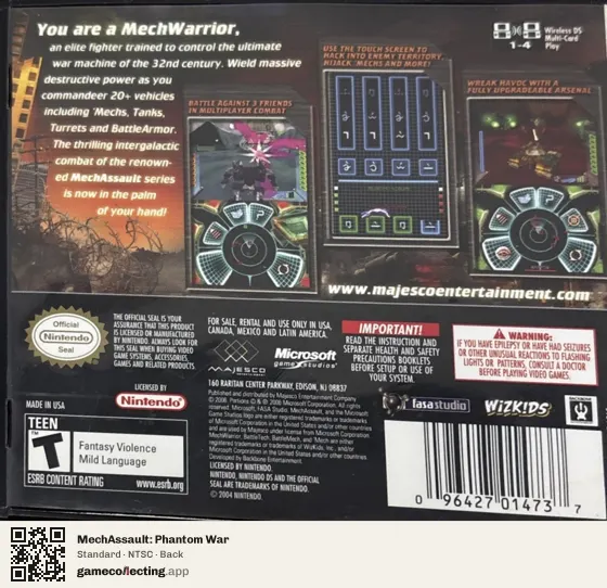 MechAssault: Phantom War Nintendo DS, NTSC box back