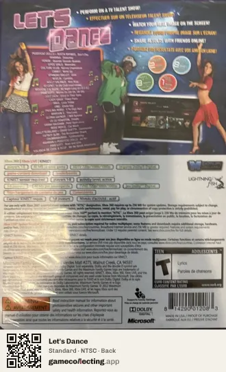 Let's Dance Xbox 360, NTSC box back