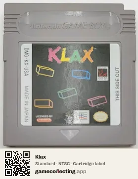 Klax Game Boy, NTSC cartridge label