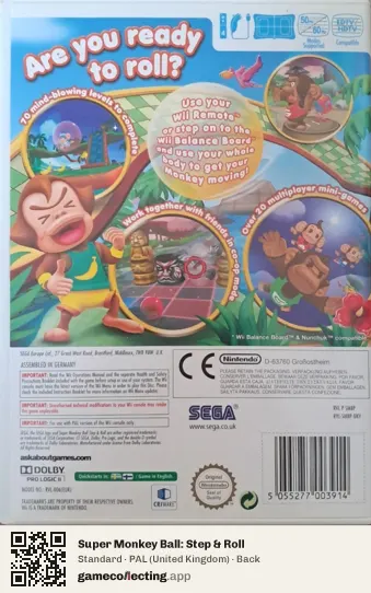 Super Monkey Ball: Step & Roll Nintendo Wii, United Kingdom box back