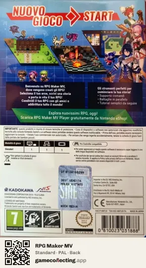 RPG Maker MV Nintendo Switch, PAL box back