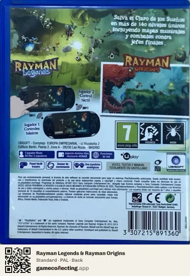 Rayman Legends & Rayman Origins PlayStation Vita, PAL box back