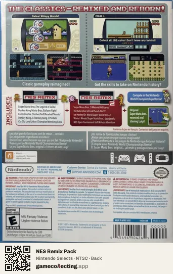 NES Remix Pack Nintendo Wii U, NTSC box back