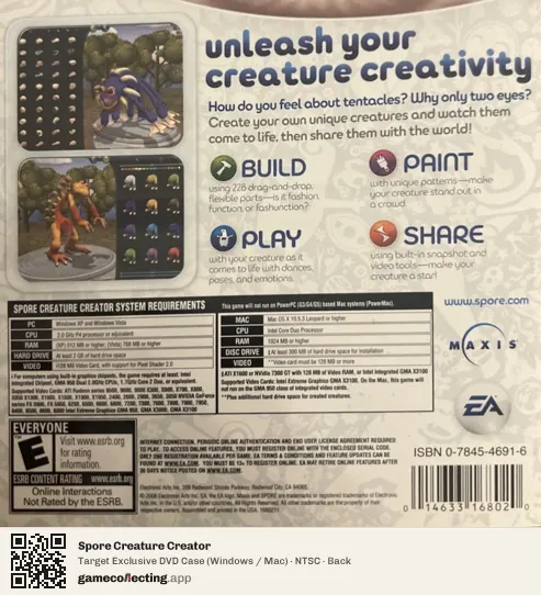 Spore Creature Creator Computer, NTSC box back