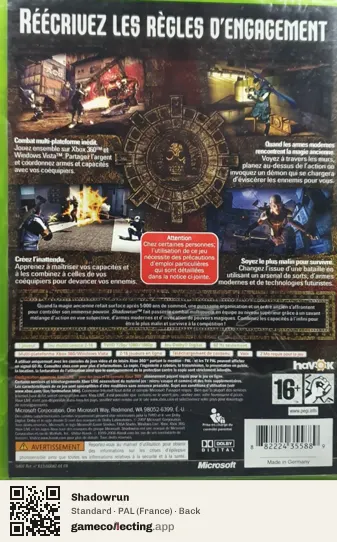 Shadowrun Xbox 360, France box back