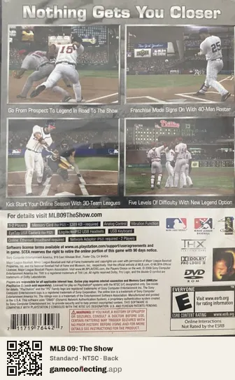 MLB 09: The Show PlayStation 2, NTSC box back