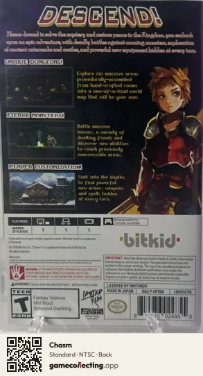 Chasm Nintendo Switch, NTSC box back