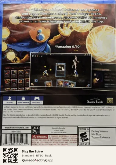 Slay the Spire PlayStation 4, NTSC box back