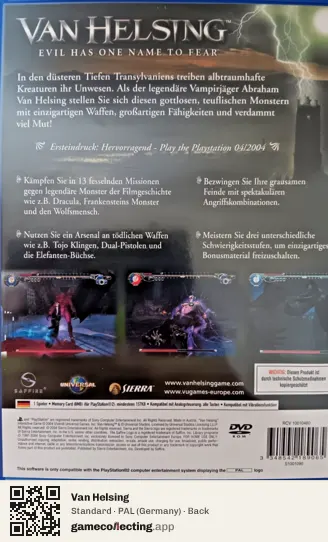 Van Helsing PlayStation 2, Germany box back