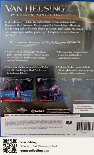 Van Helsing PlayStation 2, Germany box back