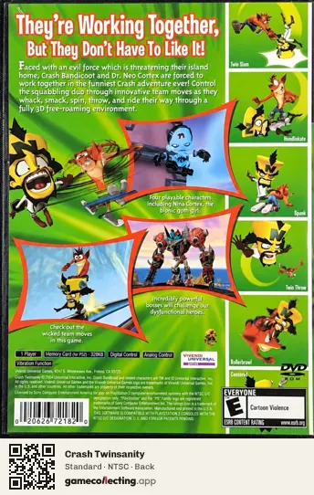 Crash Twinsanity PlayStation 2, NTSC box back