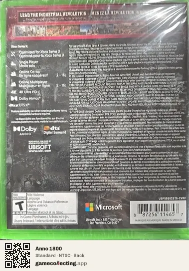 Anno 1800 Xbox Series X, NTSC box back
