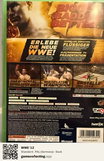 WWE '12 Xbox 360, Germany box back
