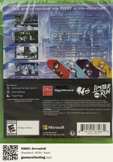 RWBY: Arrowfell Xbox Series X, NTSC box back