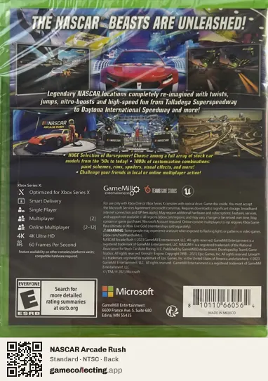 NASCAR Arcade Rush Xbox Series X, NTSC box back