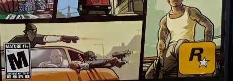 Grand Theft Auto: San Andreas, the ESRB box on its front