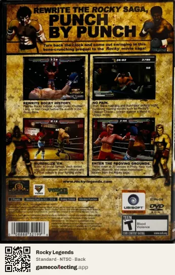 Rocky Legends PlayStation 2, NTSC box back