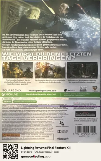 Lightning Returns: Final Fantasy XIII Xbox 360, Germany box back