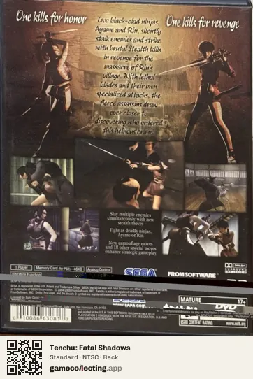Tenchu: Fatal Shadows PlayStation 2, NTSC box back