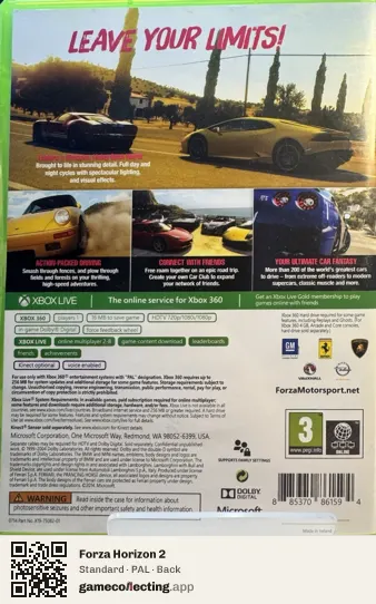 Forza Horizon 2 Xbox 360, PAL box back