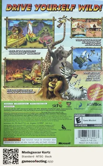 Madagascar Kartz Xbox 360, NTSC box back