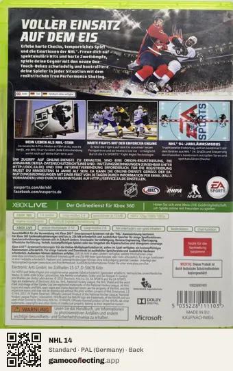 NHL 14 Xbox 360, Germany box back