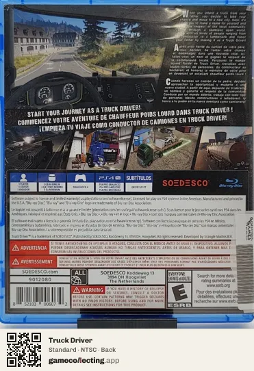 Truck Driver PlayStation 4, NTSC box back