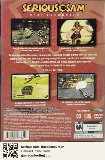 Serious Sam: Next Encounter PlayStation 2, NTSC box back