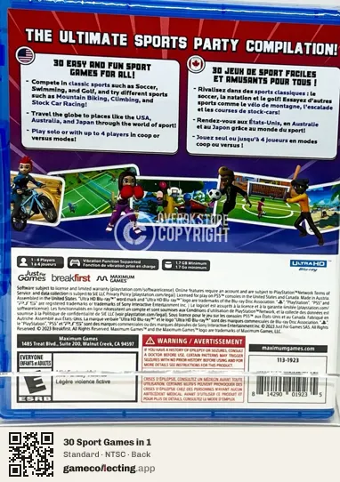 30 Sport Games in 1 PlayStation 5, NTSC box back