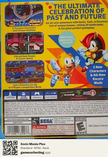 Sonic Mania Plus PlayStation 4, NTSC box back