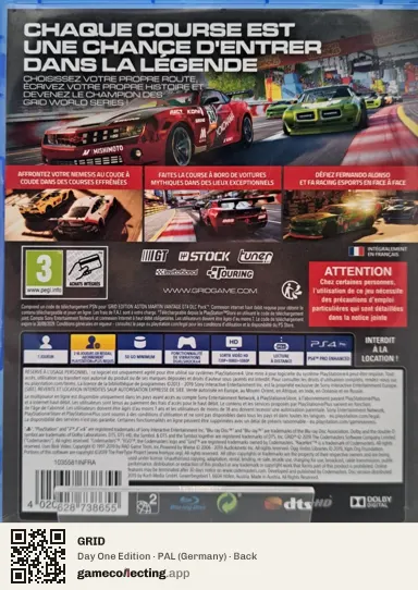 GRID PlayStation 4, Germany box back