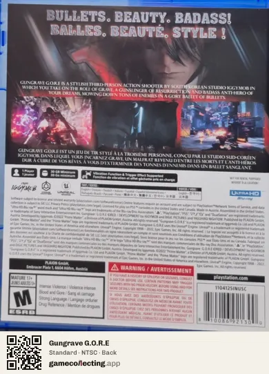 Gungrave G.O.R.E PlayStation 5, NTSC box back