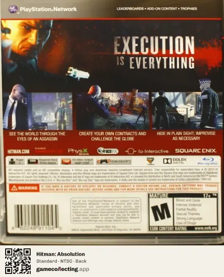 Hitman: Absolution PlayStation 3, NTSC box back