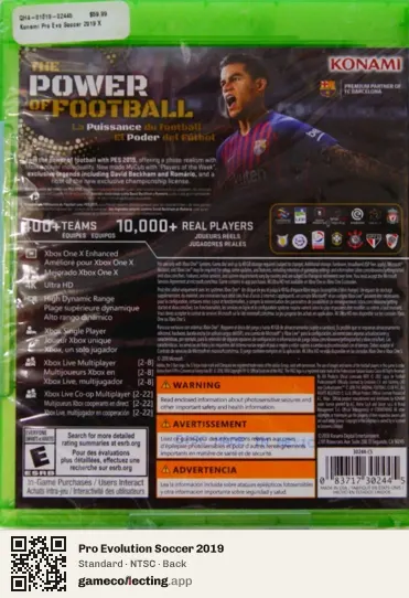 Pro Evolution Soccer 2019 Xbox One, NTSC box back