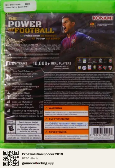 Pro Evolution Soccer 2019 Xbox One, NTSC box back