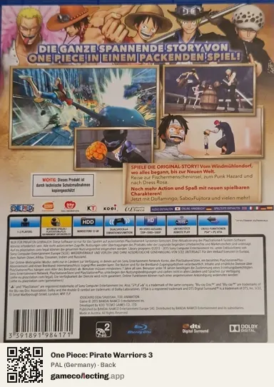 One Piece: Pirate Warriors 3 PlayStation 4, Germany box back