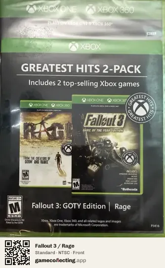 Fallout 3 / Rage Xbox 360, NTSC box front