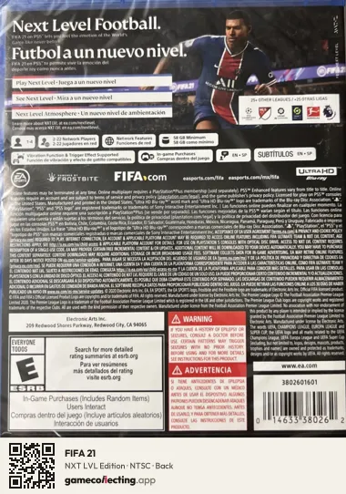 FIFA 21 PlayStation 5, NTSC box back