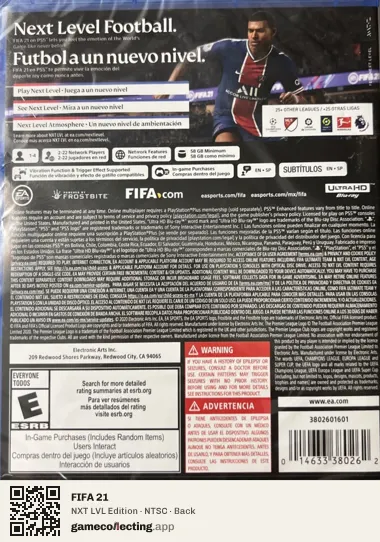 FIFA 21 PlayStation 5, NTSC box back