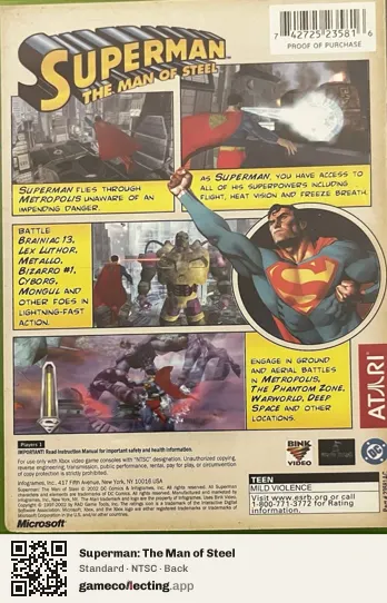Superman: The Man of Steel Xbox, NTSC box back