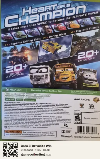 Cars 3: Driven to Win Xbox 360, NTSC box back
