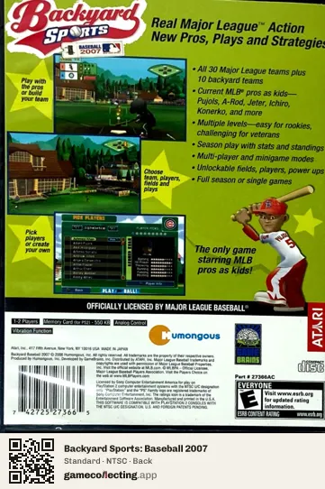 Backyard Sports: Baseball 2007 PlayStation 2, NTSC box back