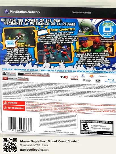 Marvel Super Hero Squad: Comic Combat PlayStation 3, NTSC box back