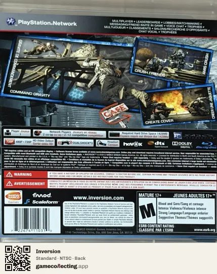 Inversion PlayStation 3, NTSC box back