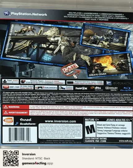 Inversion PlayStation 3, NTSC box back