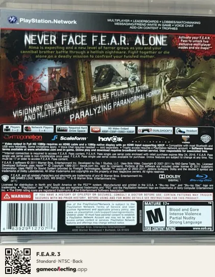 F.E.A.R. 3 PlayStation 3, NTSC box back