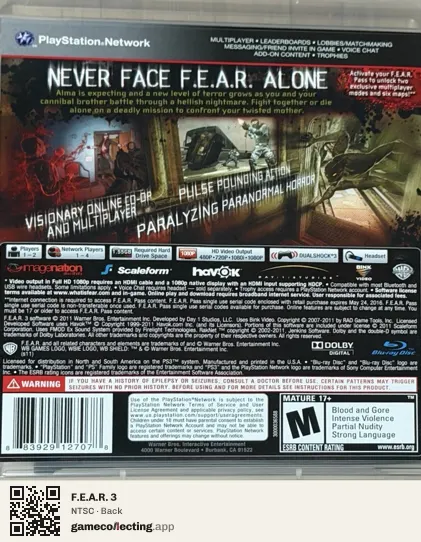 F.E.A.R. 3 PlayStation 3, NTSC box back