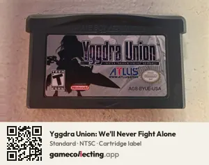 Yggdra Union: We'll Never Fight Alone Game Boy Advance, NTSC cartridge label