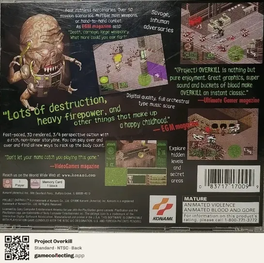 Project Overkill PlayStation, NTSC box back